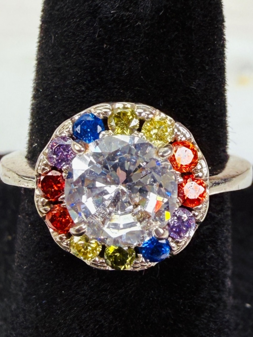 Vintage Rainbow bling Silvertone size 5 Ring